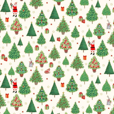 Merry Christmas Christmas Trees Cream Cotton Metallic