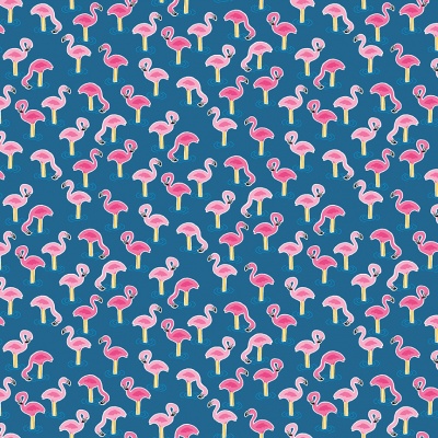 Pool Party Flamingoes Blue Cotton