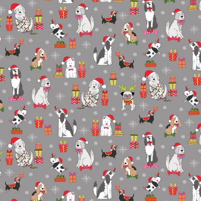 Christmas 22 Yappy! Dog Scatter Grey Cotton