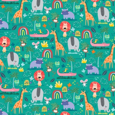 Jungle Safari Animal Wildlife Jade Cotton