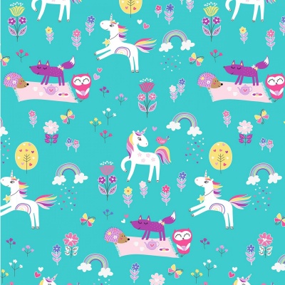 Unicorn Magic Magical Forest Aqua Cotton Pearlescent