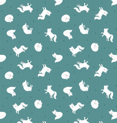 Small Things Polar Animals Arctic Fox on Iced Teal with Peal Cotton