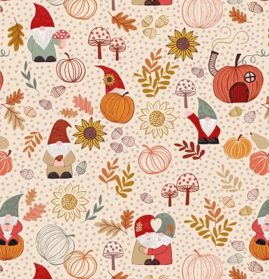 Snuggle Season Autumn Gnomes on Dark Cream Cotton