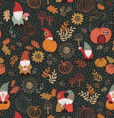 Snuggle Season Autumn Gnomes on Dark Forest Cotton