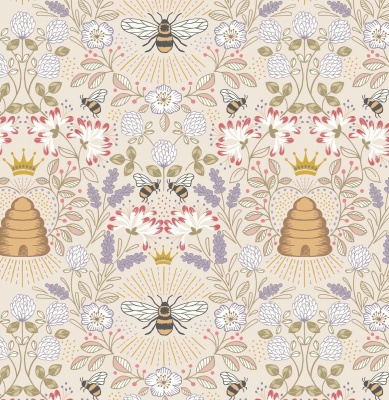 Honey Bee Beehive on Dark Cream Cotton