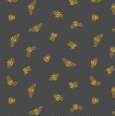 Honey Bee Gold Metallic Bees on Charcoal Cotton