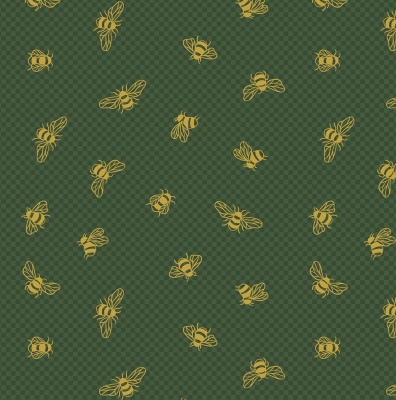 Honey Bee Gold Metallic Bees on British Green Cotton