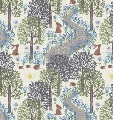 Bluebell Wood on Cream Cotton