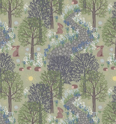 Bluebell Wood on Sage Green Cotton