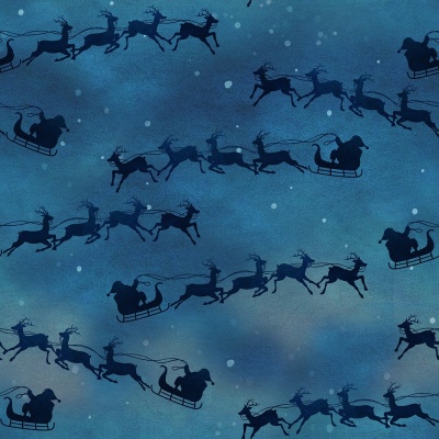 A Christmas to Remember Blue Flying Sleigh Cotton