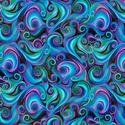 Blue Utopia Metallic Blue Swirls Cotton