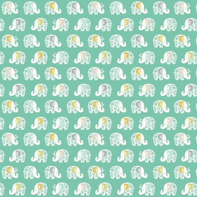 Baby Safari Elephants Turquoise Cotton