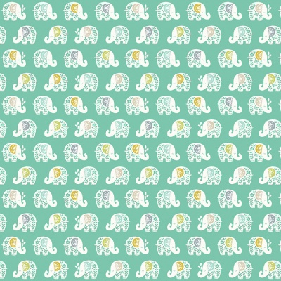 Baby Safari Elephants Turquoise Cotton