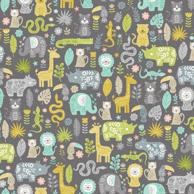 Baby Safari Montage Grey Cotton