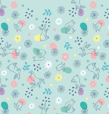 Spring Treats Chicks & Bunnies on Light Blue Cotton