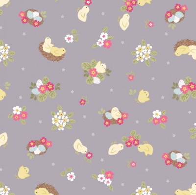 Bunny Hop Chicks on Natural Cotton
