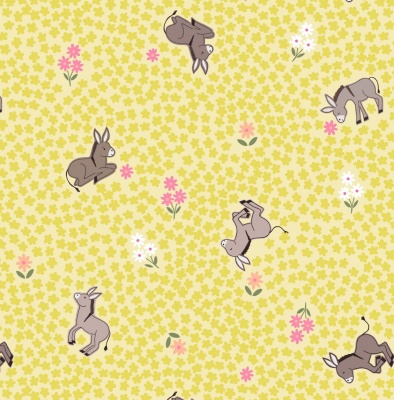 Piggy Tales Dinky Donkeys on Yellow Cotton