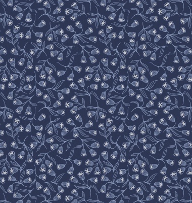 Enchanted Flowers on Dark Blue with Silver Metallic Cotton