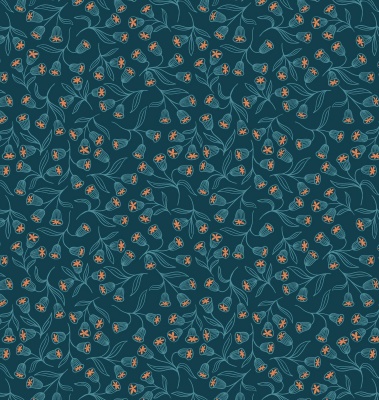 Enchanted Flowers on Dark Teal with Copper Metallic Cotton