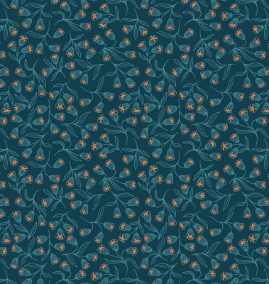 Enchanted Flowers on Dark Teal with Copper Metallic Cotton