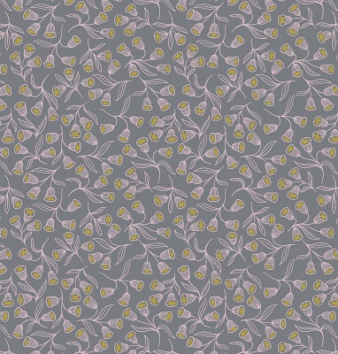 Enchanted Flowers on Grey with Gold Metallic Cotton