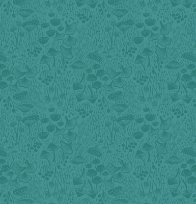 Enchanted Fantastic Fungi on Teal Cotton
