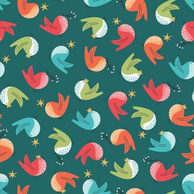 Forest Friends Robins Green Metallic Cotton