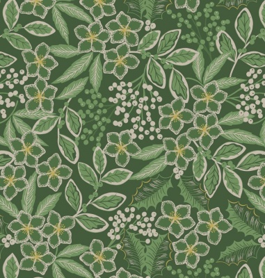 Noel Green Noel Floral with Gold Metallic Cotton