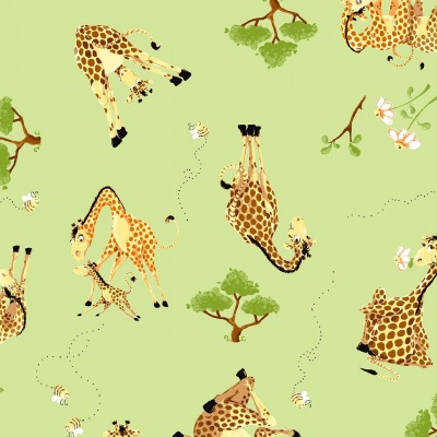 Zoe Giraffe All Over Green Cotton