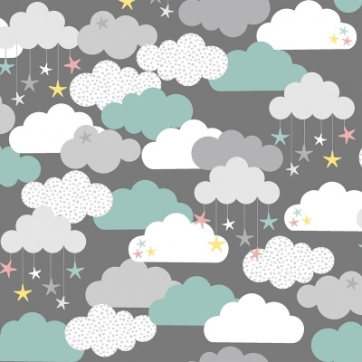 Small & Mighty Grey Clouds & Stars Flannel