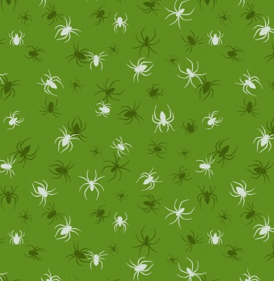 Haunted House Glow in the Dark Spiders on Green Cotton