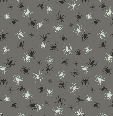 Haunted House Glow in the Dark Spiders on Grey Cotton