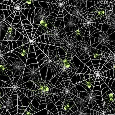 Hocus Pocus Spiderwebs with Spiders Glow Cotton