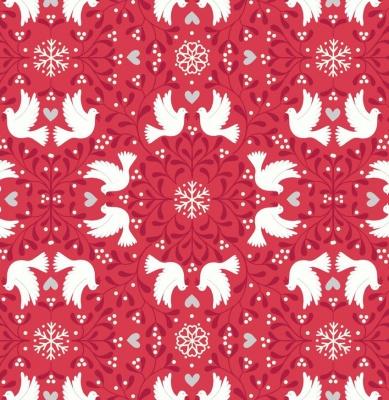 Hygge Glow Scandi Dove on Red Cotton