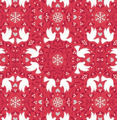 Hygge Glow Scandi Dove on Red Cotton