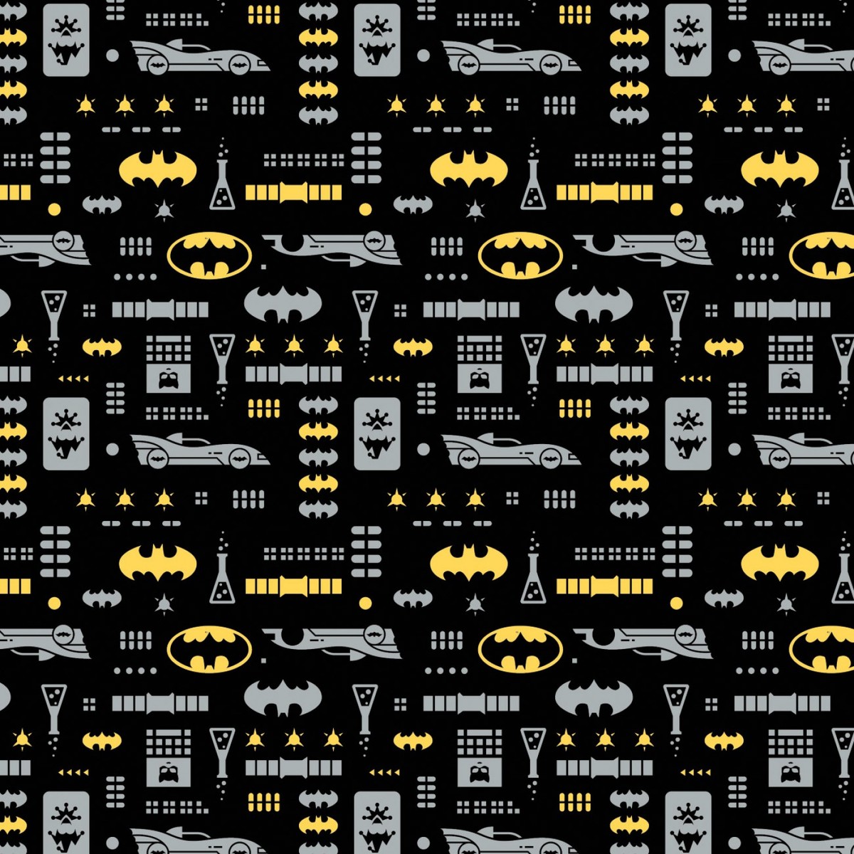 Black Batman Icons Cotton by Camelot Fabrics
