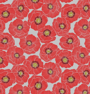 Poppies Large Poppy on Light Grey Cotton