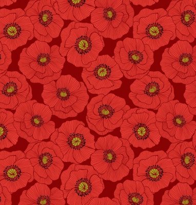 Poppies Large Poppy on Red Cotton