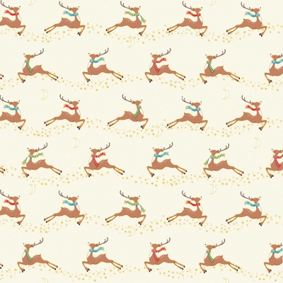 Merry Christmas Flying Deer Cream Cotton Metallic