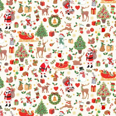 Merry Christmas Icon Montage Cotton Metallic