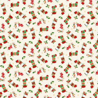 Merry Christmas Stockings Cream Cotton Metallic