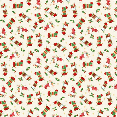 Merry Christmas Stockings Cream Cotton Metallic