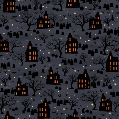 Midnight Spooky Houses Cotton