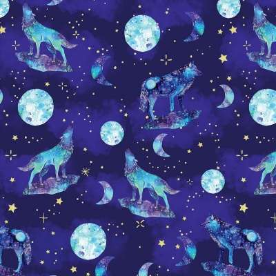 Navy Howling At The Moon Metallic Cotton