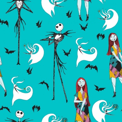 Nightmare Before Christmas Jack & Sally Turquoise Cotton
