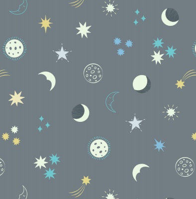 Small Things Night Sky on Grey Cotton