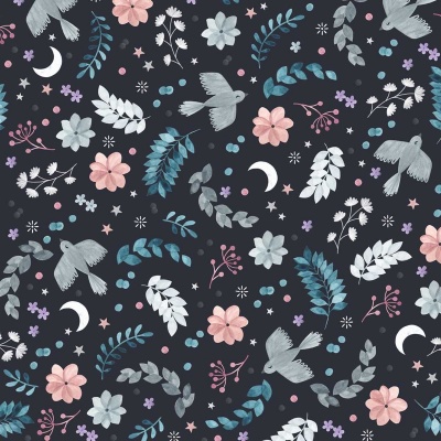 Nightfall Floral Birds Cotton