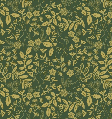 Noel Metallic Gold Reindeer on Green Cotton