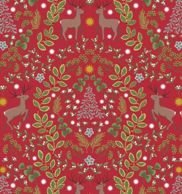 Noel on Red with Gold Metallic Cotton