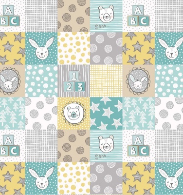 Bella Bunny & Bear, 3 Inch Nursery Squares Blue Cotton